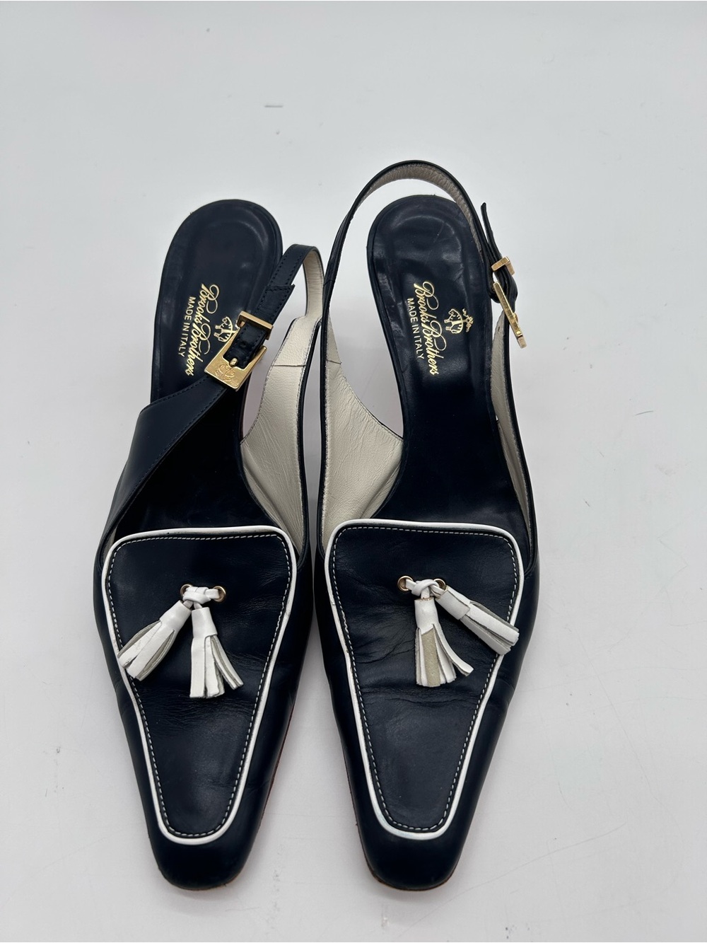 Brooks Brothers Vintage Black & White Pointed Toe Sling Back Pumps 7